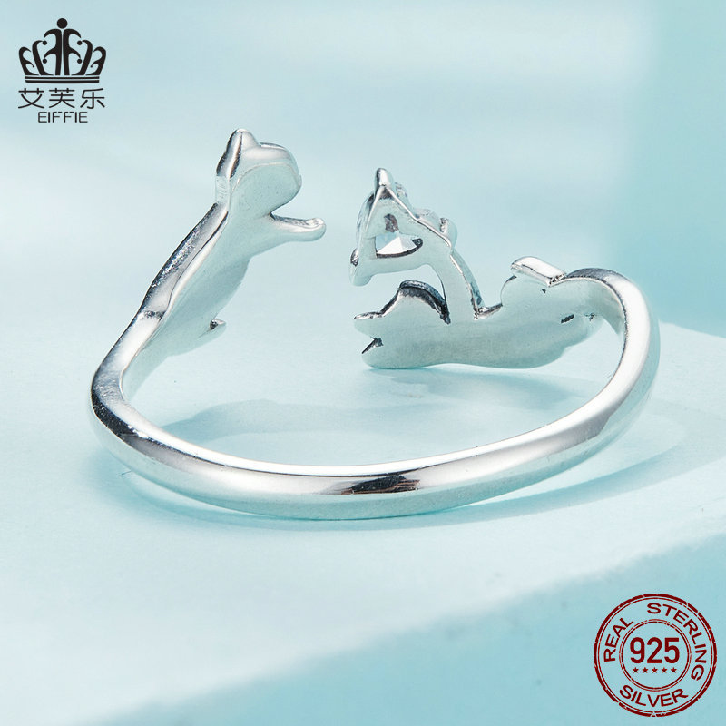 Bisal Cross-Border Hot-Selling Sterling Silver S925 Cat Opening Adjustable Ring Animal Hand Jewelry Ring Scr916