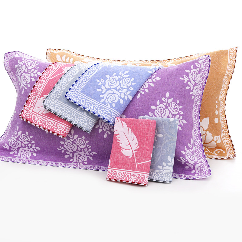 Pillow Cover Cotton Gauze Adult Pillow Cover Student Dormitory Cotton Gauze Multi-Layer Enlarged and Thickened Four-Season Non-Slip Pillow Cover