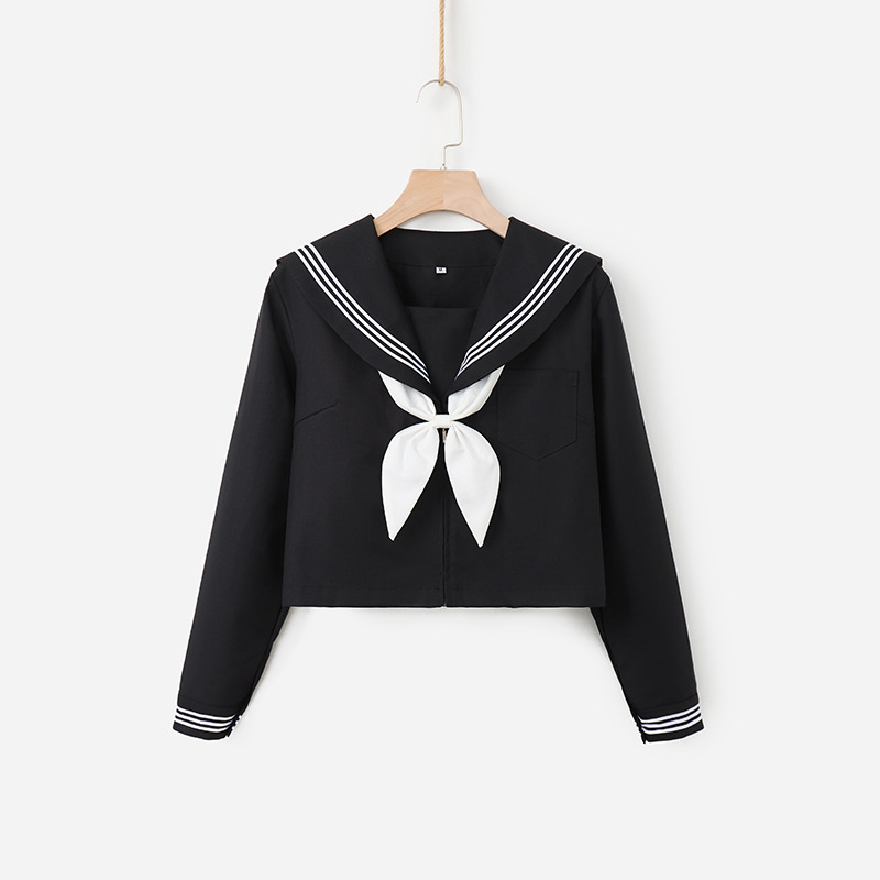 Manufacturer's Black Three-Piece Jk Uniform for Women, Japanese-Style Traditional Basic Sailor Suit, College Style Sweet Short Skirt Set