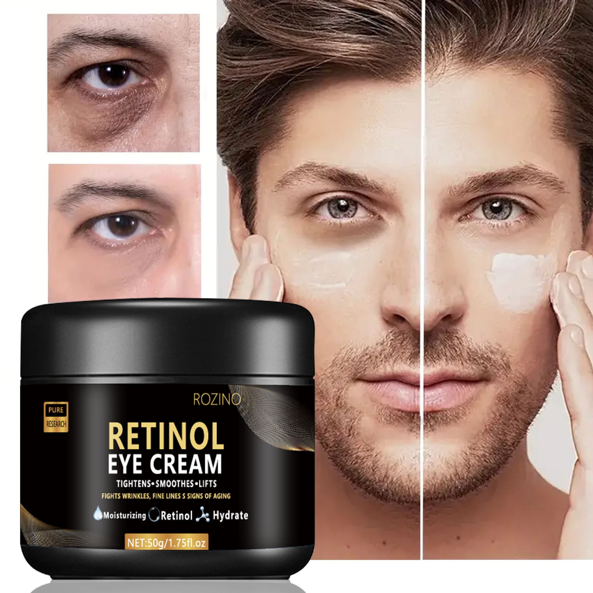 Cross-Border Retinol Men's Eye Cream Stays up Late, Firming, Anti-Wrinkle, Fine Lines Around the Eyes, Puffy Eye Bags, Essence Cream Factory Ready Stock