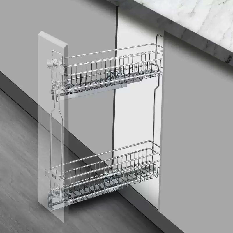 Модель для оптовой торговли, очень узкая двойная корзина для приправ, кухонный ящик, с буферным демпфированием, боковая выдвижная корзина