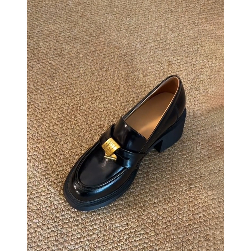 Sheepskin Version ~ Genuine Leather Thick-Soled Thick-Heeled Metal Buckle Slip-On Loafers for Women British Style Work Clothing Versatile Small Leather Shoes