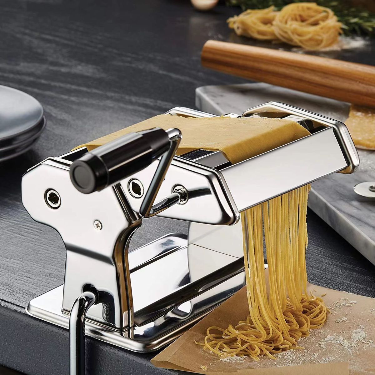 Cross-Border Foreign Trade Split Two-Knife Noodle Machine Noodle Machine Household Stainless Steel Portable Multi-Functional Noodle Rolling Machine Fully Automatic