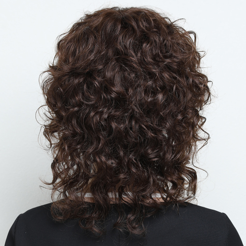 Wig women's long curly hair full head cover women's mother real hair cover full real human hair natural fake hair in stock