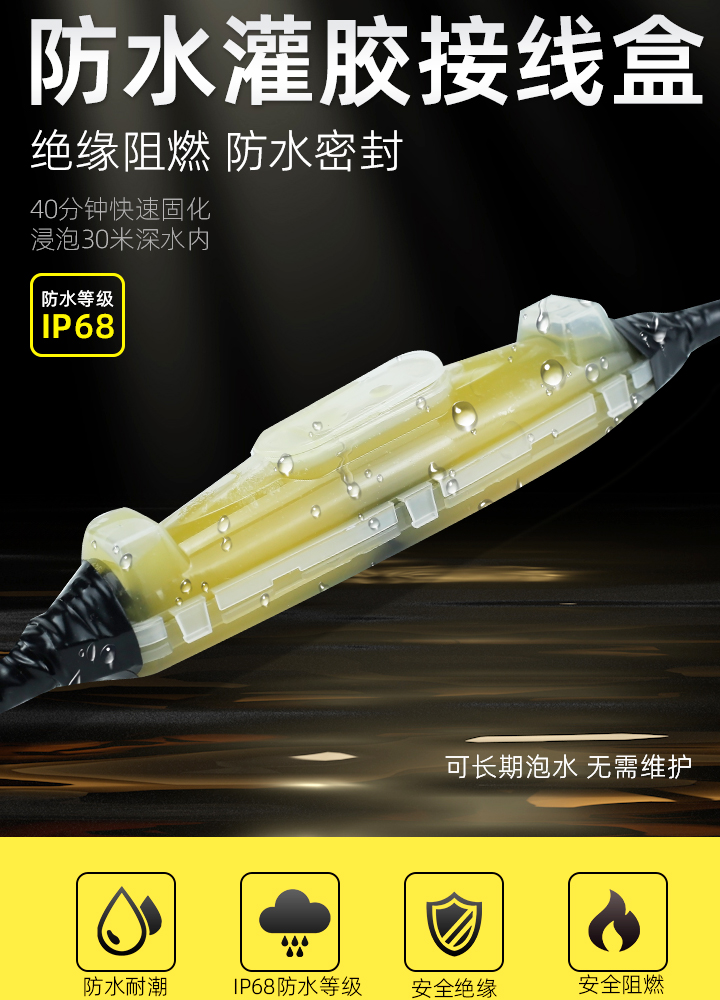 Cable-Filled Waterproof Junction Box Ip68 Straight-Through Junction Box Submersible Pump Light Room Outdoor Underground Soaking Glue Injection