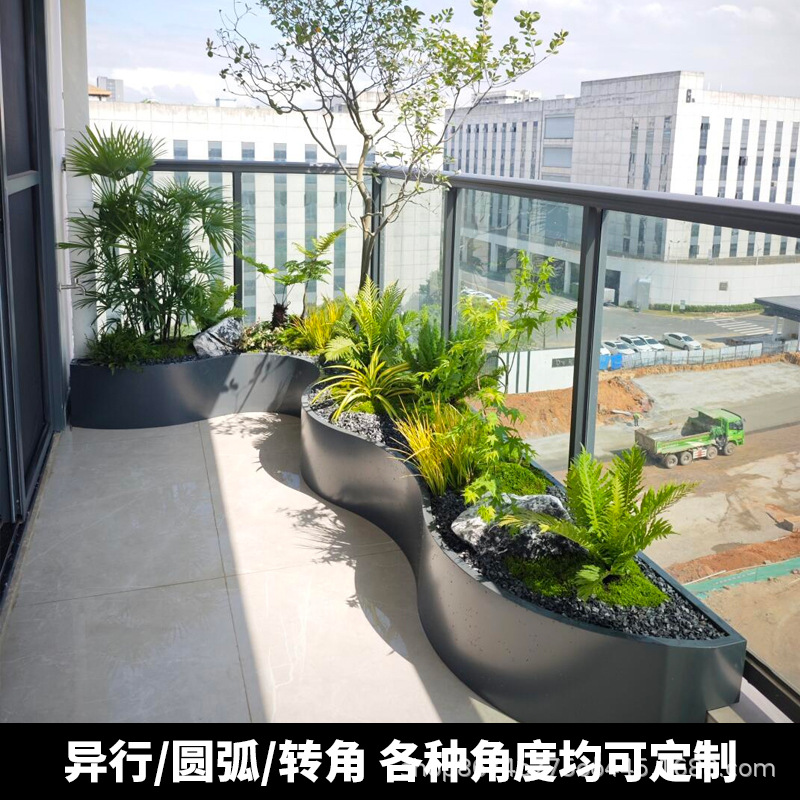 Balcony Stainless Steel Flower Box Customized Outdoor Terrace Card Holder Flower Trough Real Estate Outdoor Flower Pot Mobile Combination Tree Pool