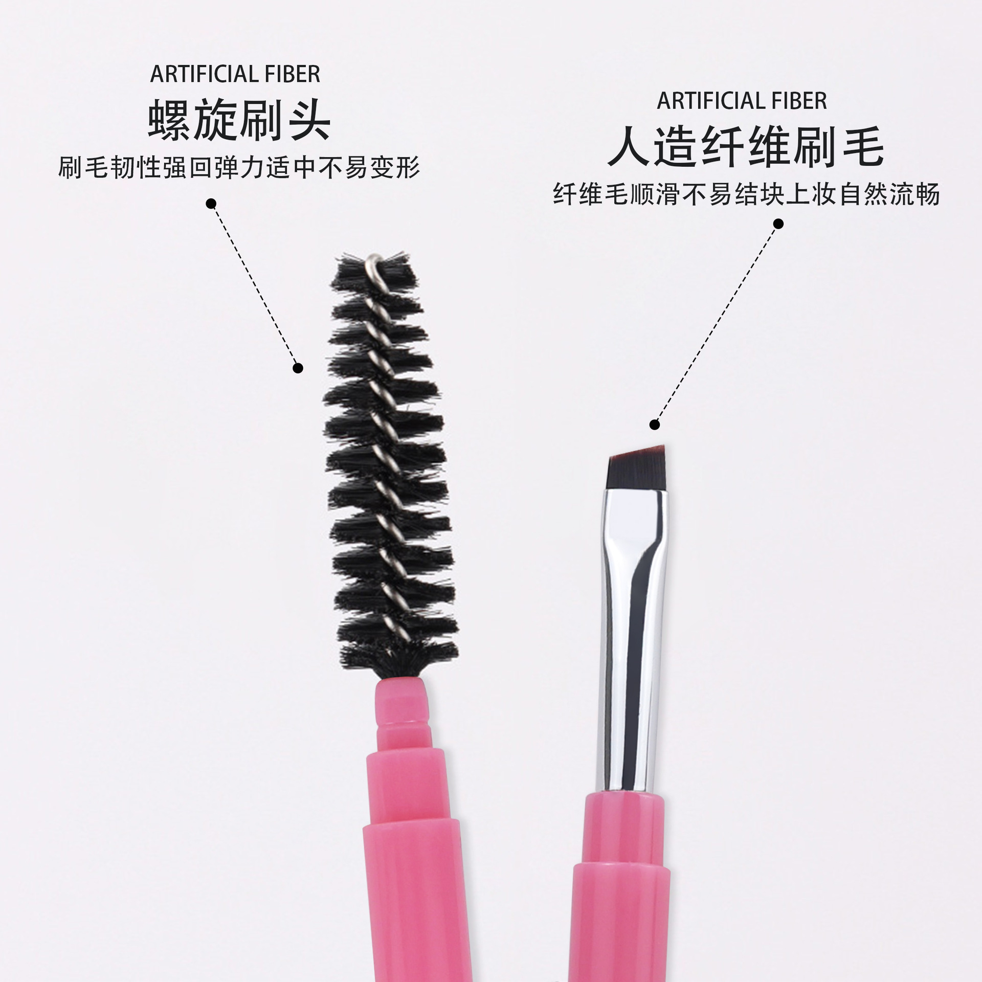 Double-Ended Eyebrow Brush with Cover, Flat-Head Beveled Soft-Bristled Blade Brush, Grafted False Eyelashes, Eyebrow Combing, Tower-Shaped Spiral Brush