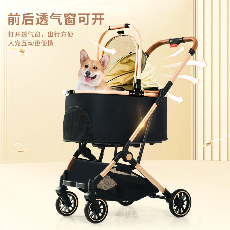 Pet Stroller for Outings, Lightweight Detachable One-Button Folding Electric Stroller for Dogs and Cats, Small Dog Teddy Stroller