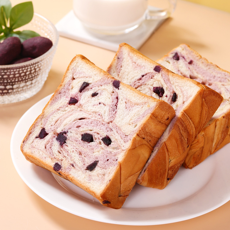 Shu Zan purple sweet potato chocolate milk thick cut toast whole box breakfast sandwich sliced bread nutrition food snacks