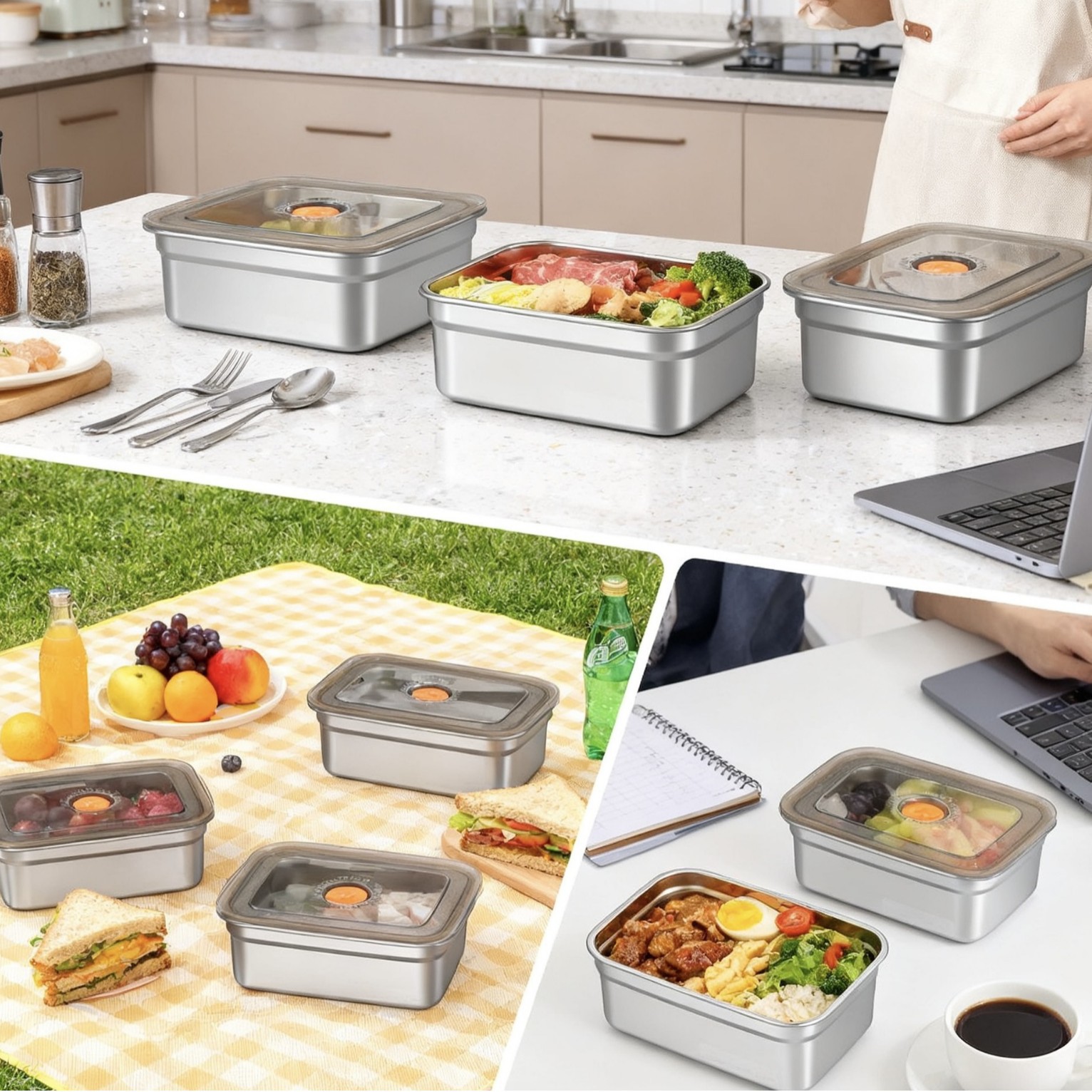 Квадратная коробка из нержавеющей стали, квадратная коробка для хранения продуктов, холодильная коробка с крышкой, герметичная коробка для образцов, ланч-бокс