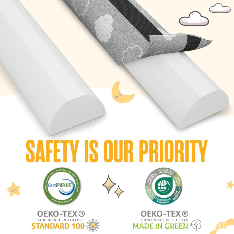 Toddler Bed Bumper Memory Foam Bed Rail Waterproof Washable Double-Sided Non-Slip Soft Cover