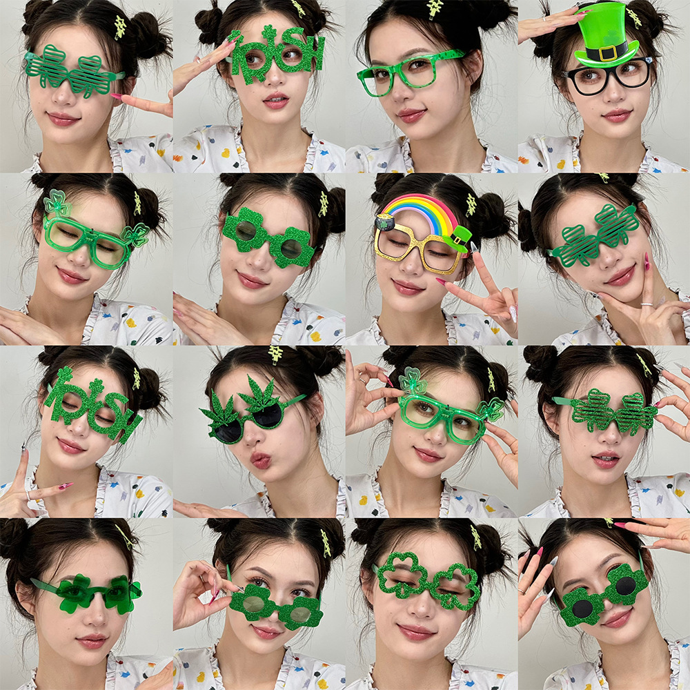Кросс-Бордер Ирландский Фестиваль Очки Трехлистный Клевер Зеленые Очки для Вечеринки на День Святого Патрика