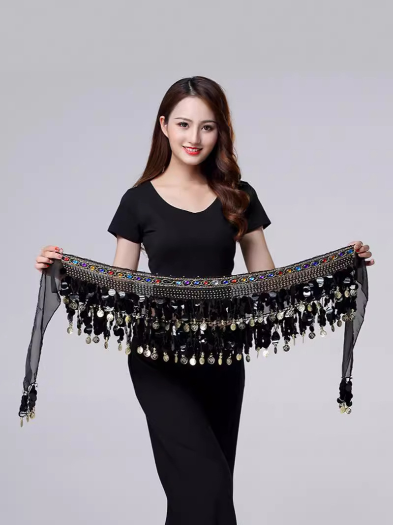 Belly Dance Waist Chain Halloween Sequins Tassel Hip Towel Color Sequins Waist Towel Gong Coin Diamond Waist Seal Belt