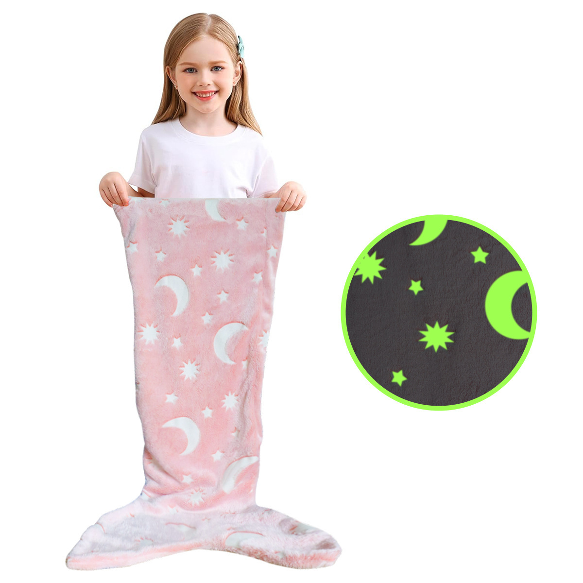 Cross-border children luminous mermaid sleeping bag double-sided blanket sleeping lunch break blanket warm autumn and winter lazy blanket