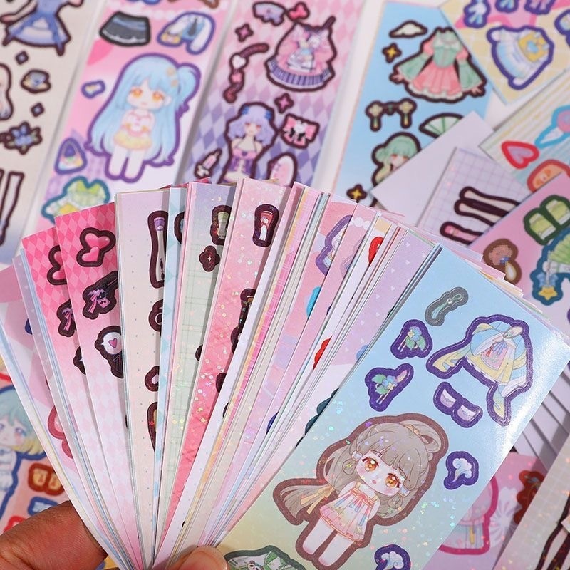 Children's DIY Dress Up Sticker Cartoon Girl's Educational Toy Girl's Heart Makeup Change Sticker Beautiful Makeup Show Hand Account