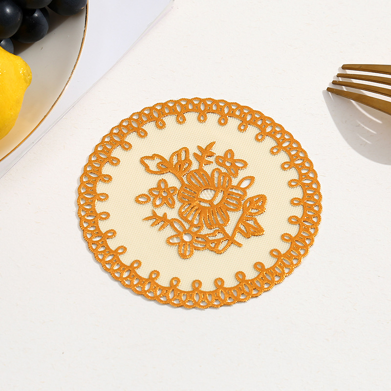 Cross-border round PVC placemat bronzing printed coasters western restaurant table mat decorative heat insulation mat household bowl mat wholesale