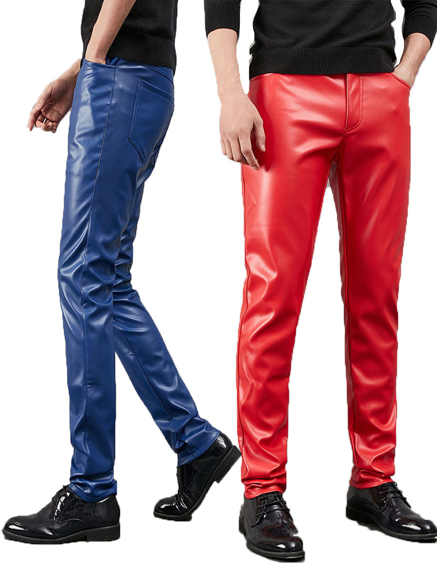 Shilin autumn and winter new leather pants men's plus size cross-border Men's skinny pants tight stretch trendy motorcycle purple brown wholesale