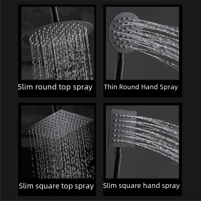 Stainless Steel Black Thin Pressurized Top Spray Rain Shower Bathroom Bathroom Bathrobe Household Shower Head Universal
