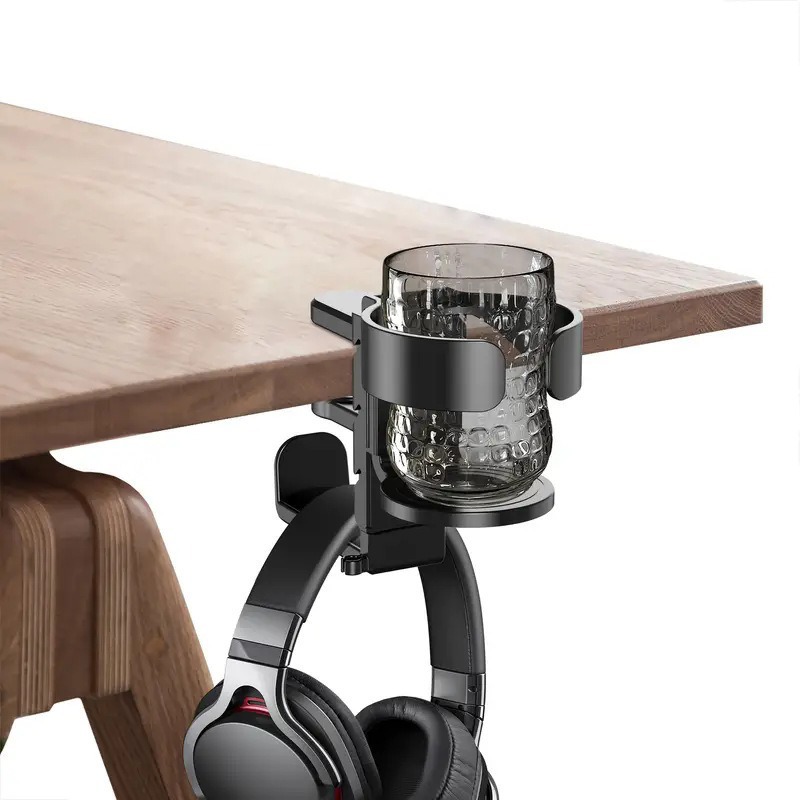 Hole-Free Multifunctional Table Cup Holder Headphone Holder Computer Desk Headphone Hanger with Drink Holder