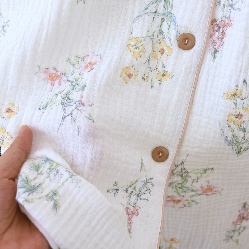 Spring and Summer Nursing Nightgown, Pure Cotton Crepe Maternity Nightgown with Breast Pads, Spring and Autumn Postpartum Nursing Long-Sleeved Dress