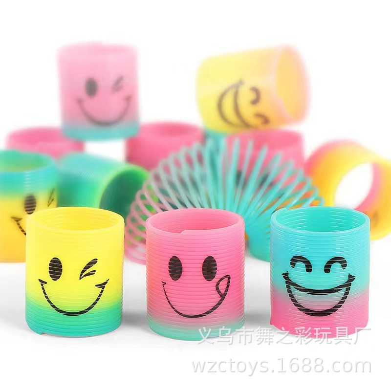 Mini Smiley Rainbow Circle 3.0X3.5Cm Street Stall Children's Toy Post-80S Nostalgic Colorful Circle Puzzle Elastic Circle