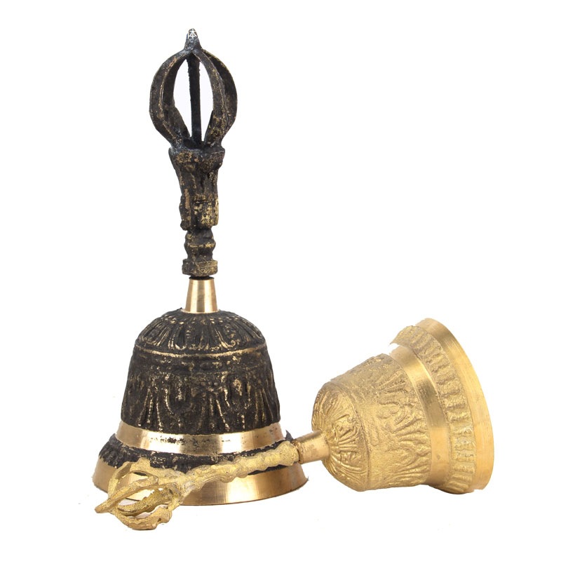 Brass Vajra Bell Hand Bell Chime Xizang Bell Ethnic Instrument Nepalese Copper Bell Ornament Silk Flower Housewarming Classmate