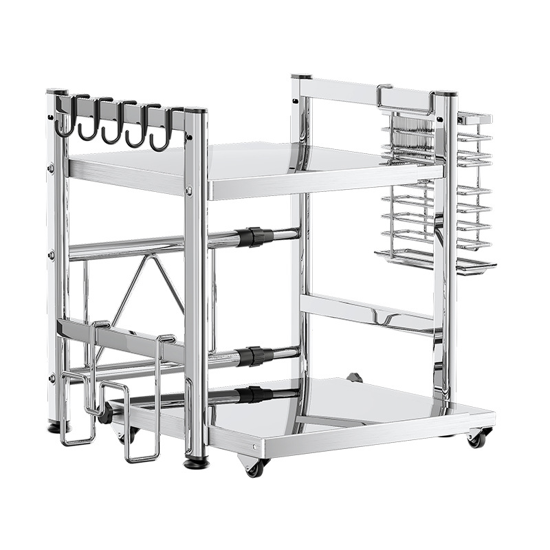 Stainless Steel Pull-Out Kitchen Storage Rack Microwave Oven Rack Multi-Functional Household Countertop Rice Cooker Storage Rack