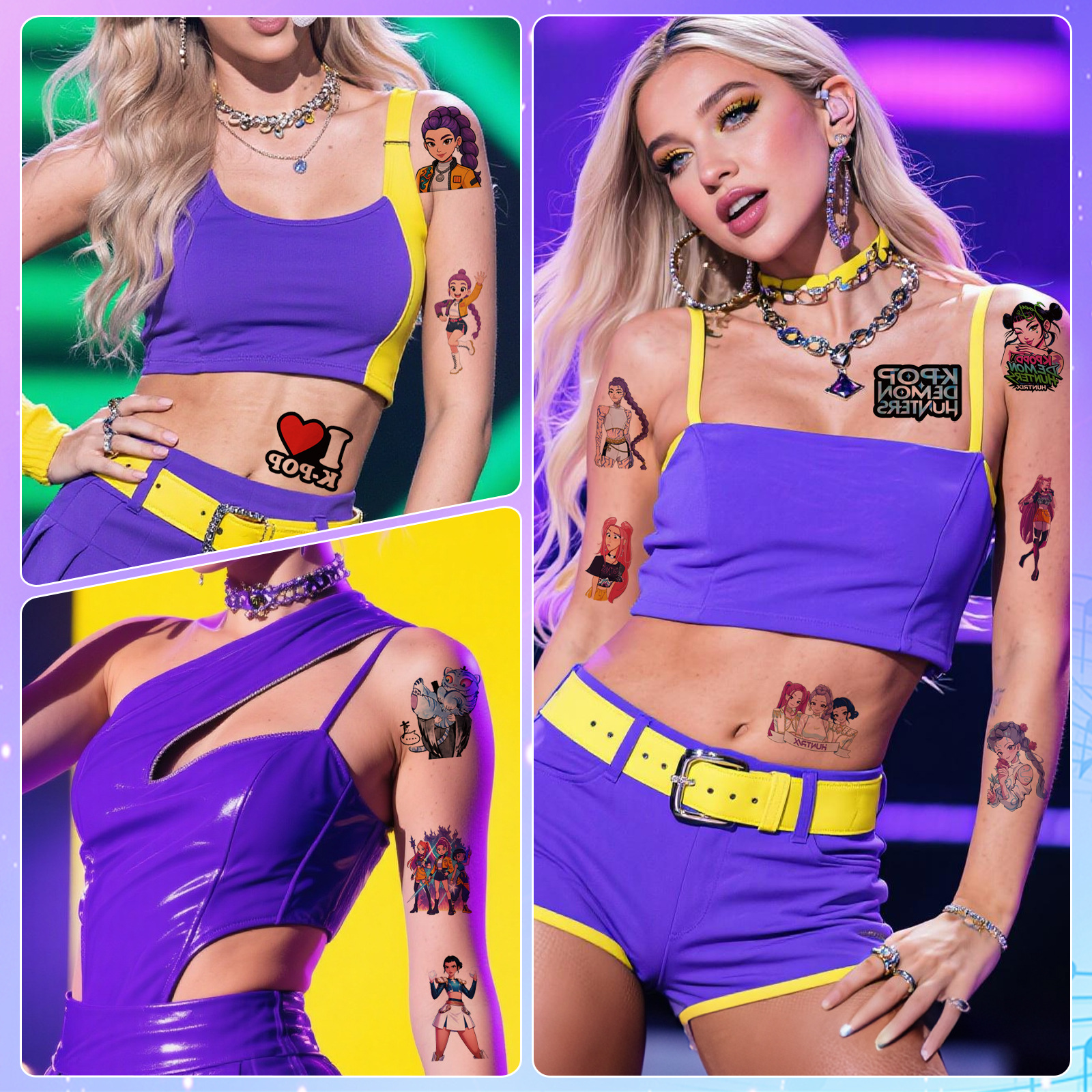 Cross-Border Exclusive 80 Pieces of Kpop Hunter Girl Group Tattoo Stickers Cartoon Animation Peripheral Creative Temporary Tattoo Stickers