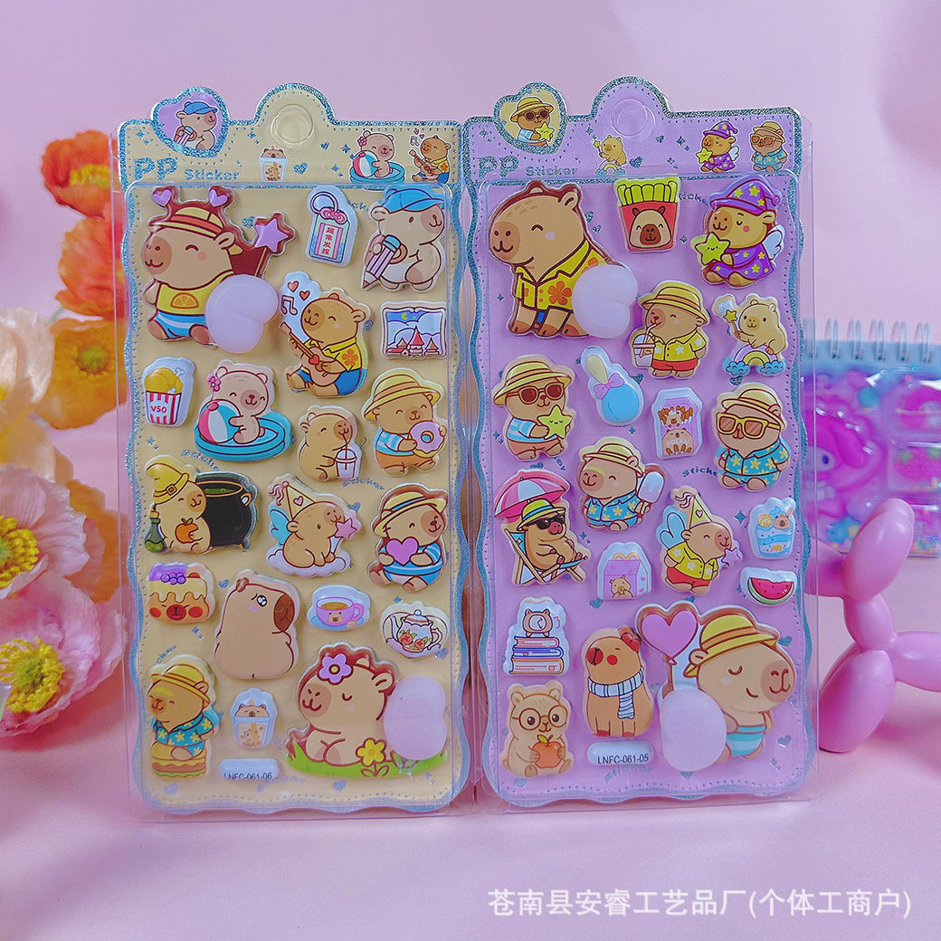 Cartoon Stress Relief Butt Stickers 3D Stickers for Children 3D Jelly Stickers for Girls Non-Toxic Odorless Adhesive Floating Stickers