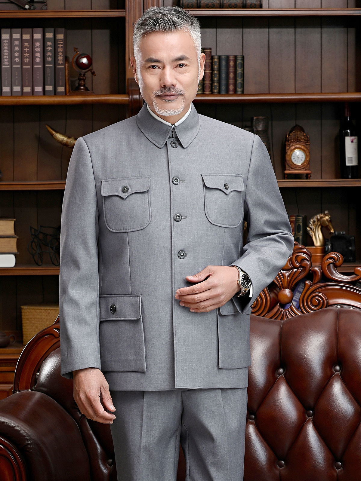 Spring and Autumn Middle-aged and Elderly Men's Zhongshan Suit Old Age Grandpa Suit Chinese Style High-end Performance Suit suit Old-fashioned Zhongshan Suit