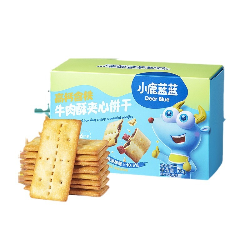 Official Flag Genuine Fawn Blue High Calcium Iron-Containing Beef Crisp Sandwich Biscuits Teething Biscuits Snacks for Babies Recipes