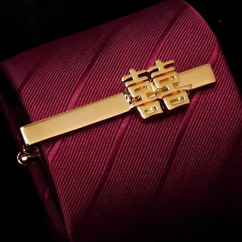 High-End Business Metal Lacquer Engraved Company Logo Customizable Suit Cufflinks and Tie Clips