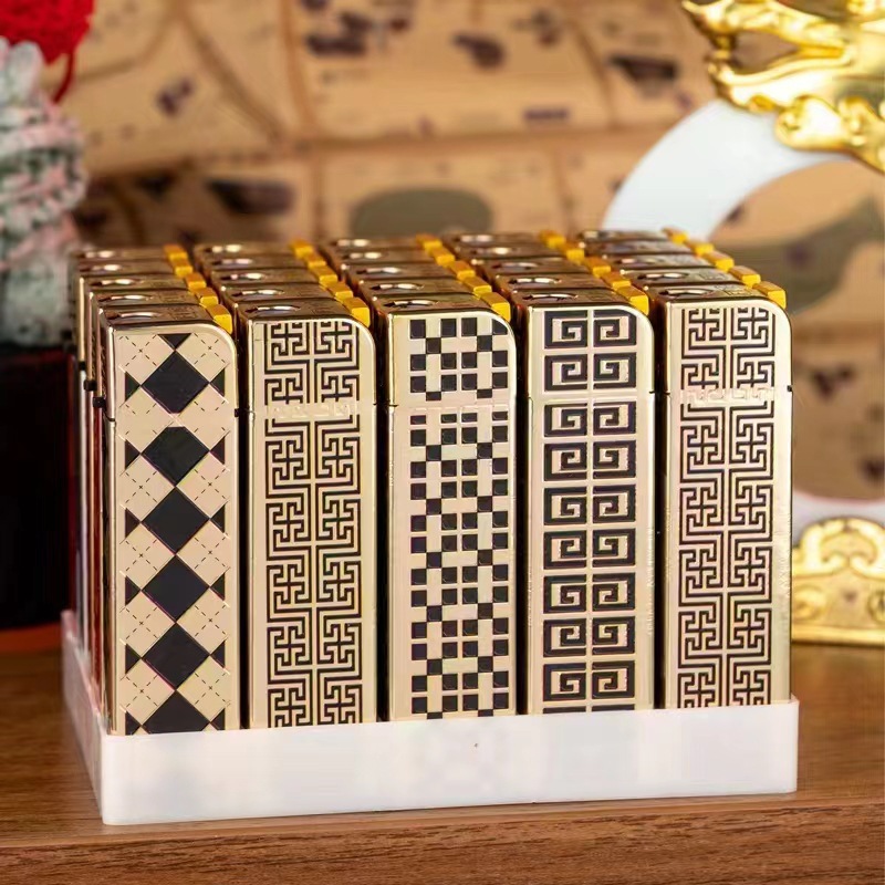 Cross-border foreign trade new creative advertising plated iron shell in stock supply oblique inflatable straight windproof lighter