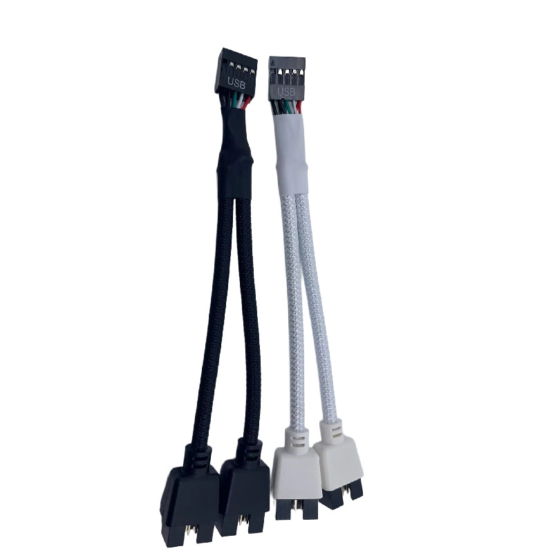 Motherboard USB2.0 9-pin to double 9-pin one-two 9PIN to double 9USB shielded wire mesh black white