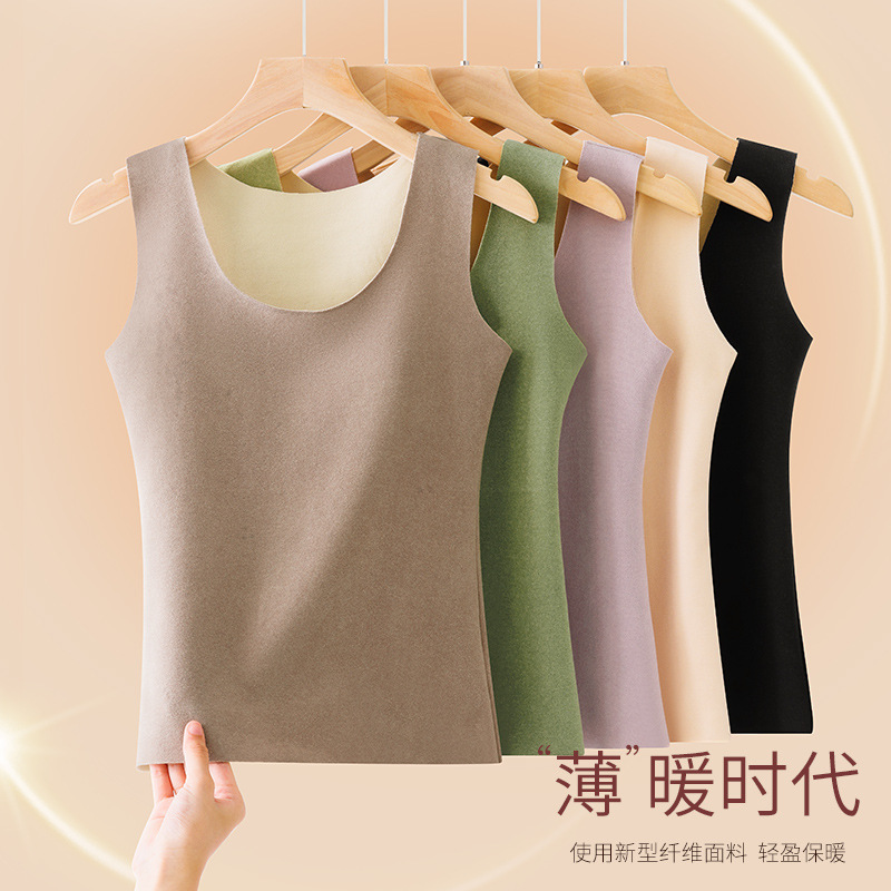 Winter de Velvet self-heating seamless thermal vest for women fleece-lined thickened constant temperature underwear outer wear bottoming shirt top for women