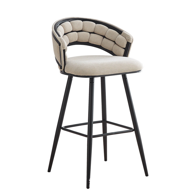 Luxurious Bar Chair with Diamond-Patterned Soft Upholstery, Curved Backrest, High Legs, and Contrasting Colors for Home Use