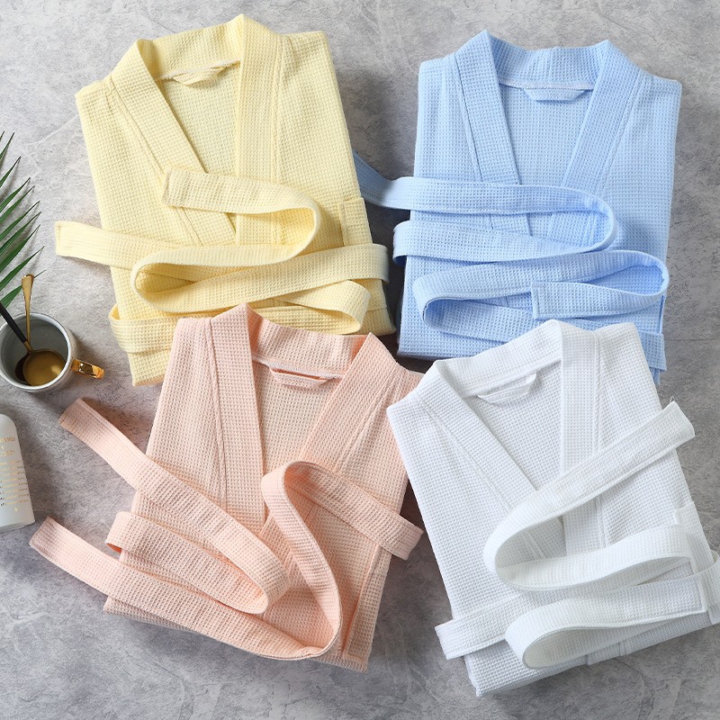 Pure Cotton Waffle Bathrobe Wholesale Customized with Logo Five-Star Hotel, B&B, Beauty Salon, Universal for All Seasons