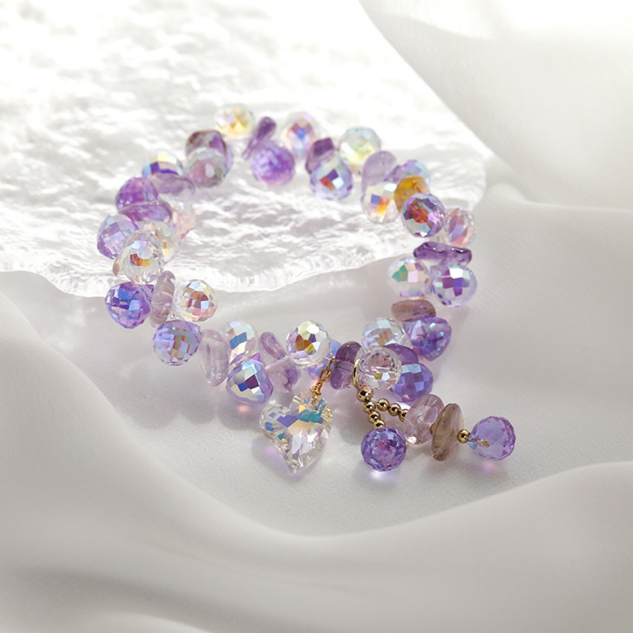 Source Factory Summer Super Flash Double Row Braided Amethyst Bracelet Women's Super Fairy Aquamarine Symphony Love Bracelet