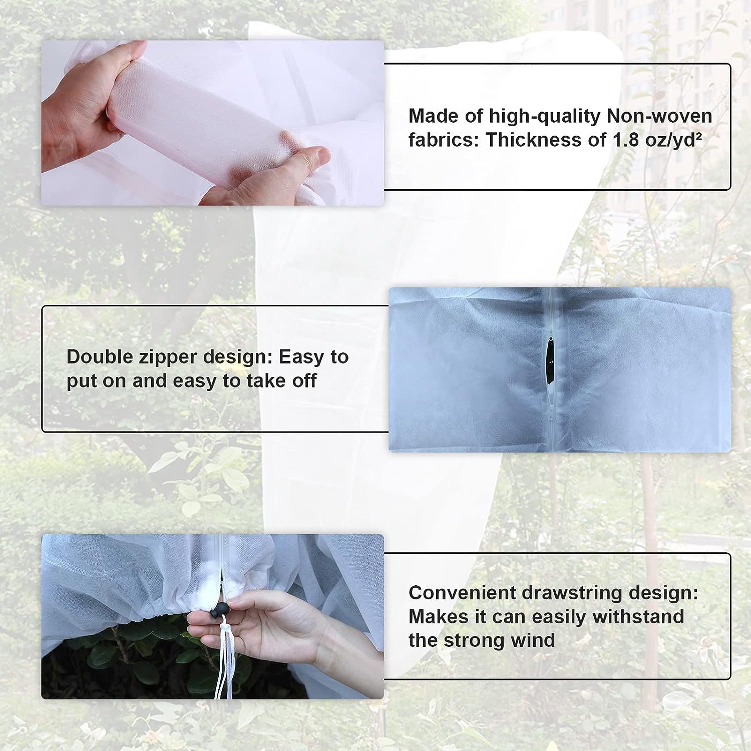 Plant Cold-proof Cover Non-woven Plant Covering Drawstring Zipper Plant Overwintering Anti-freezing Protection Cover