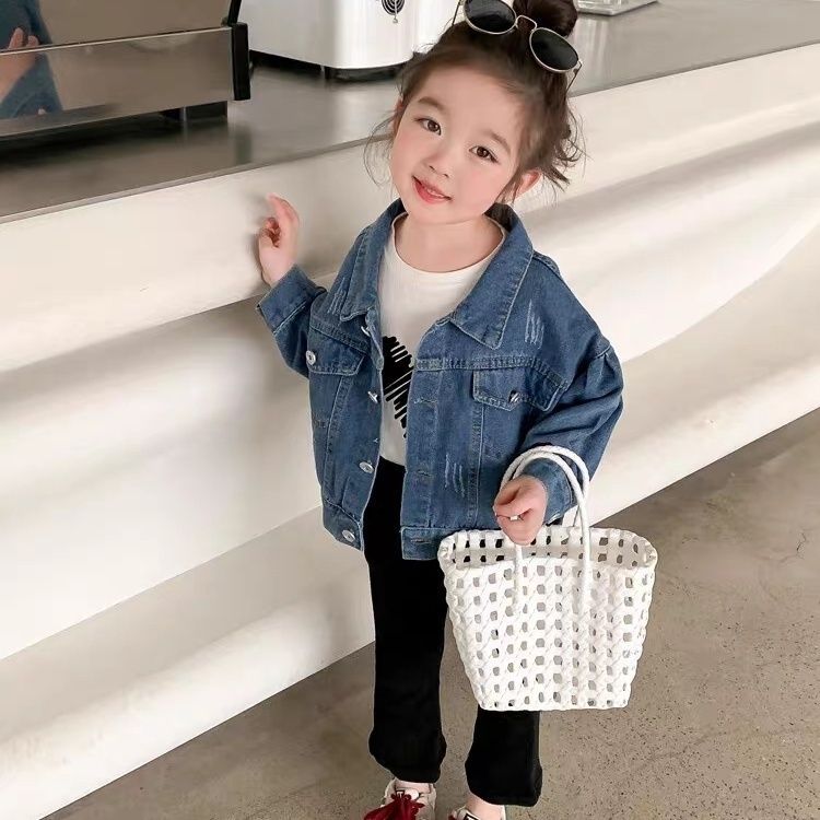 Куртка для девочек 2025 Новая детская повседневная футболка с коротким рукавом, западный стиль кардигана для детей весна и осень