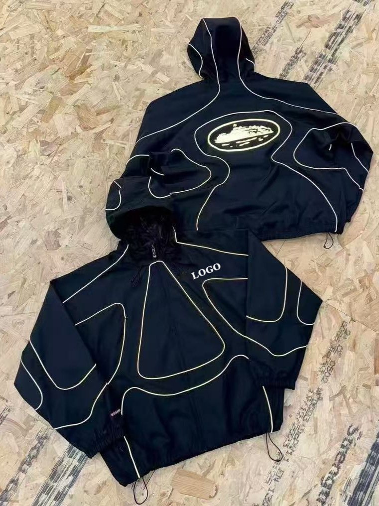 Cross-Border Nk Alcatraz Co-Branded Hook Jacket Jacket Hooded Men's and Women's Windbreaker Waterproof Reflective Strip Top Pants