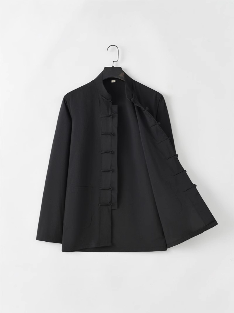 Chinese Style Men's Clothing Tang Suit Men's Long-sleeved suit Chinese Style Retro Costume with Buckle for Justicias Zen Hanfu Tea Artist Clothing