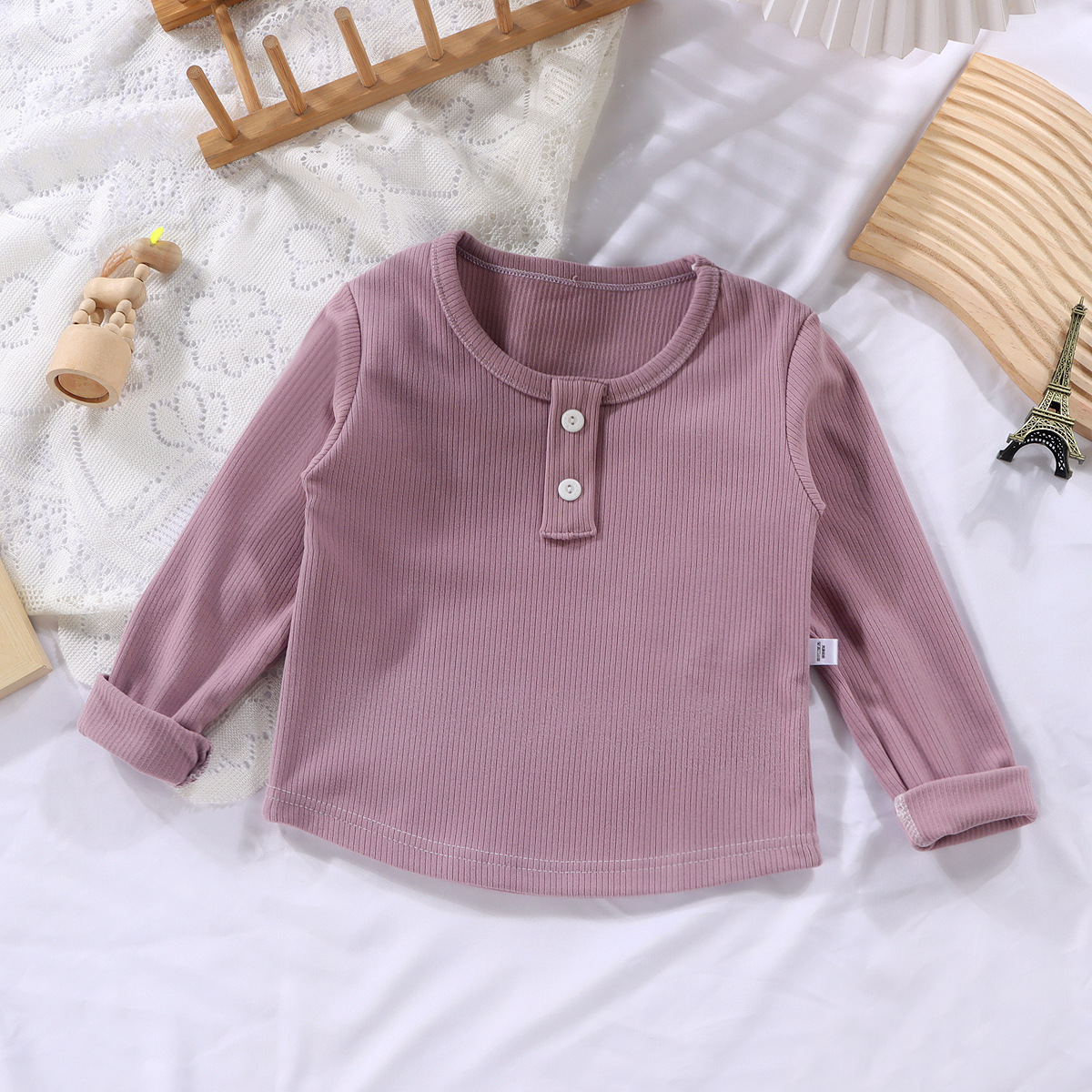 Spring and Autumn inner round neck pit de Velvet autumn clothes children's bottoming shirt men's and women's baby long sleeve all-match top one-piece