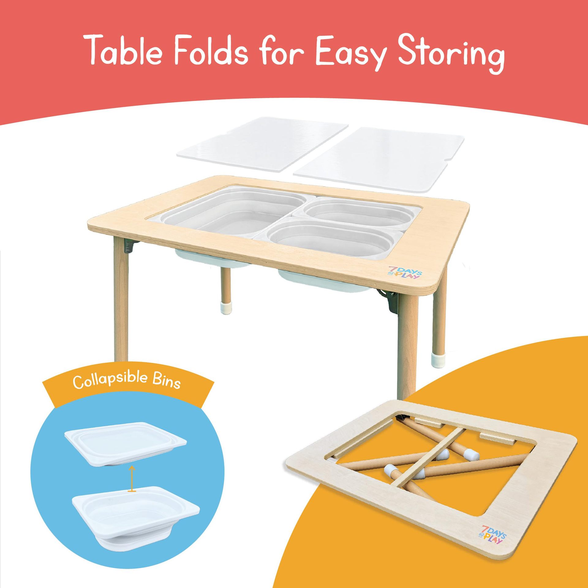 Customized Children's Sensory Play Activity Table with Foldable Table Legs Storage Bin and Lid