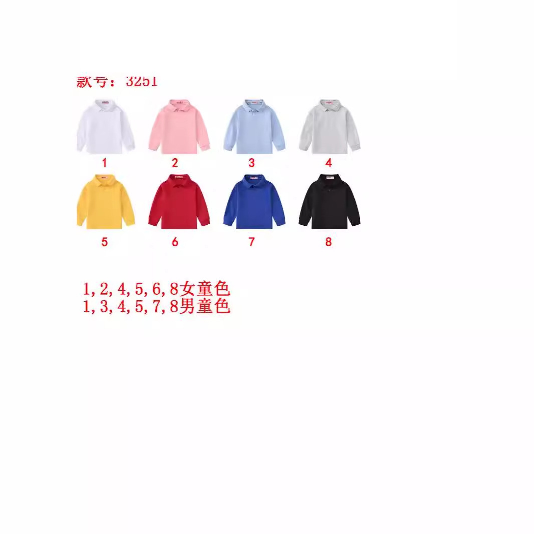 Осеннее новое детское платье Милое Поло с длинным рукавом Однотонная универсальная свежая повседневная рубашка Оптовая продажа