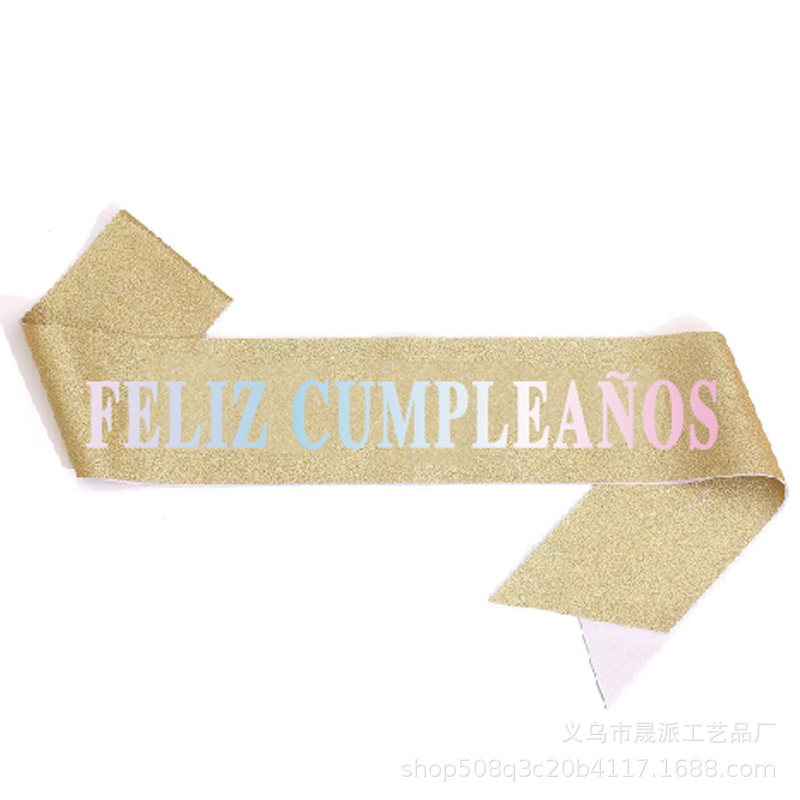 Spanish Birthday Shoulder Belt Courtesy Belt Ribbon FELIZCUMPLEANOS Spanish Courtesy Belt Europe and America Cross Border