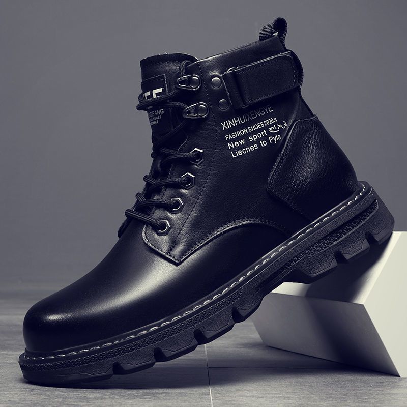 Martin Boots for Men, High-Top British Style Black Work Boots, Motorcycle Leather Boots, Spring and Autumn Leather Shoes, Non-Slip, Wear-Resistant, Casual and Versatile
