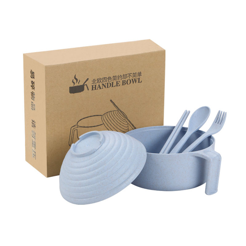 Wheat Straw Buddha Instant Noodle Bowl with Lid Spoon Chopsticks Set Student Dormitory Instant Noodle Bowl Tableware Gift logo