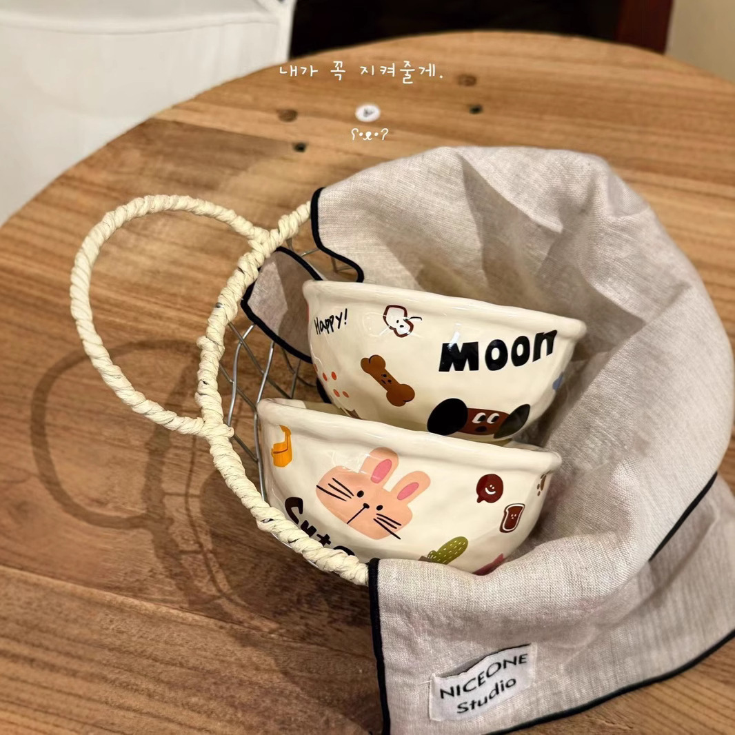 New Ins Simple Moon Dog Series Dessert Bowl Rice Bowl Hand Cup Salad Bowl Household Ceramic Tableware