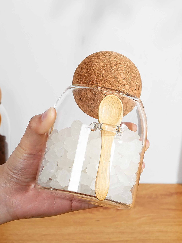 Glass Sealed Jar for Coffee Sugar with Spoon, Rock Sugar, White Granulated Sugar, Household Jar, Kitchen Jar for Sugar